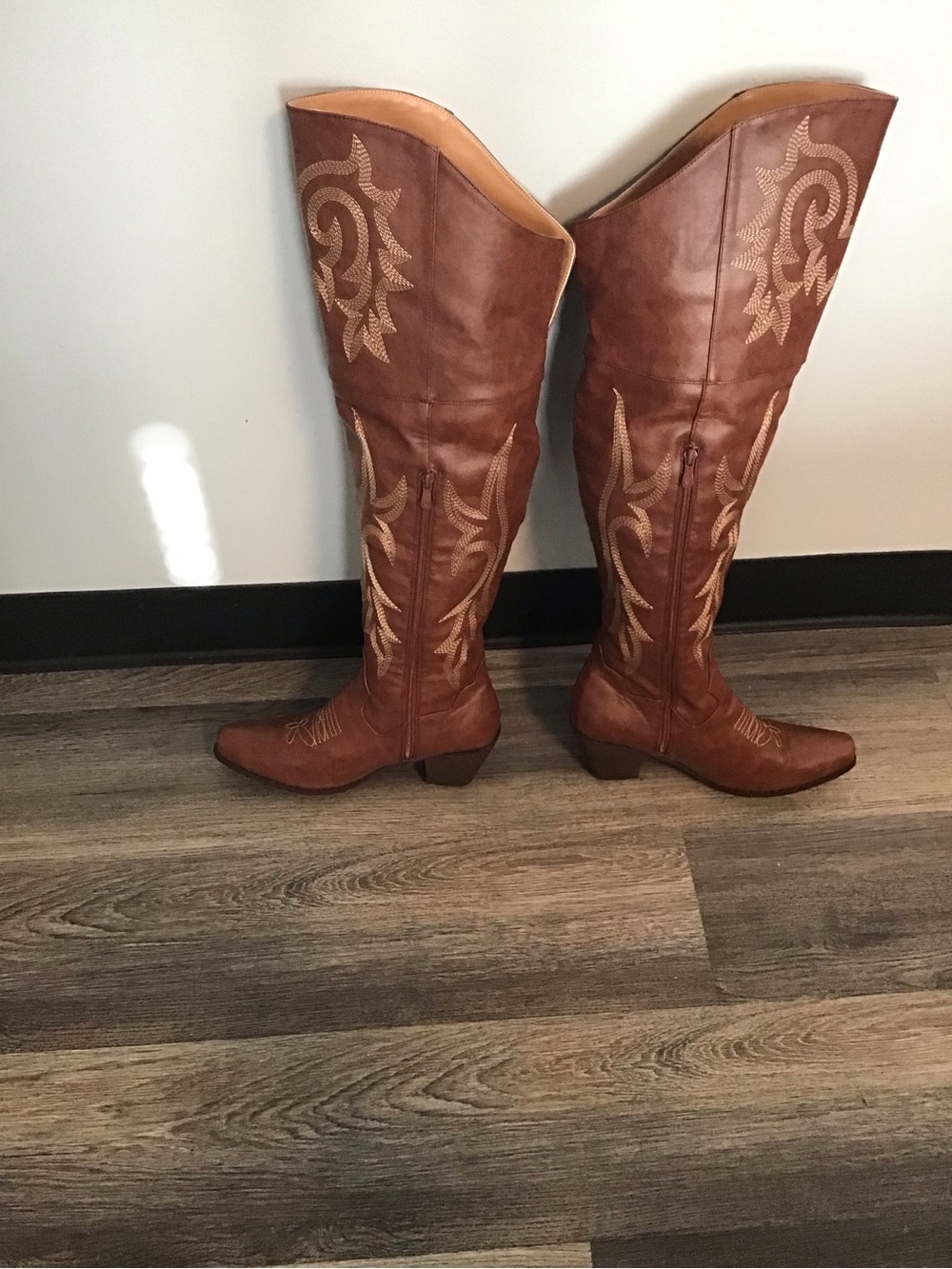 Women’s Brown Embroidered Over-the-Knee Western Boots